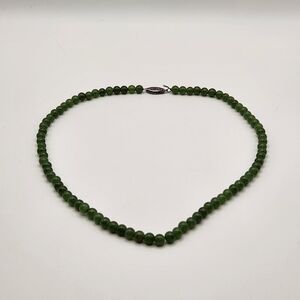 Vintage Chinese Import 9 MM  Natural Green Jade Beaded Necklace